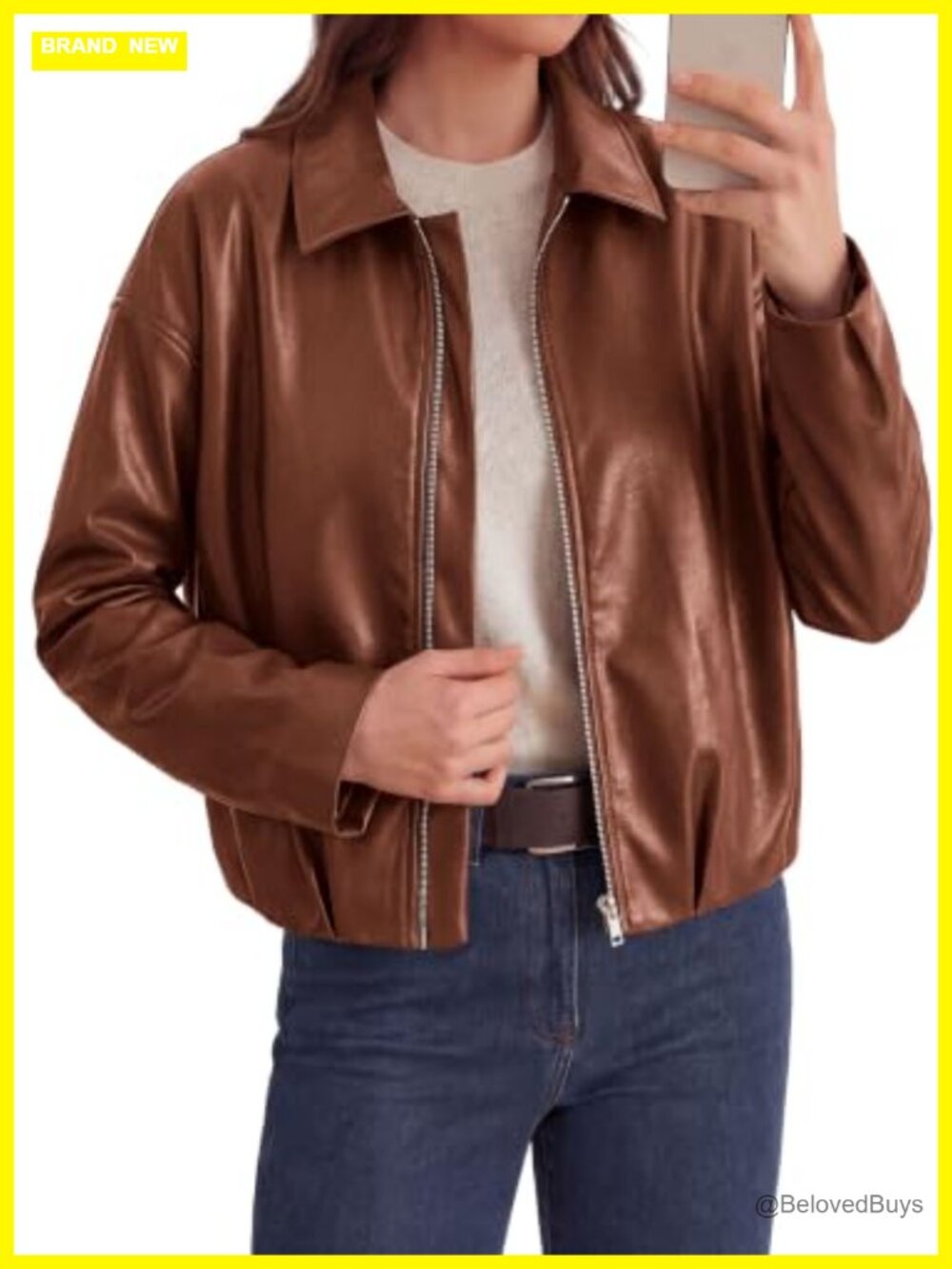 Women's Faux Leather Motorcycle Jacket Zip Up Moto Biker Coat